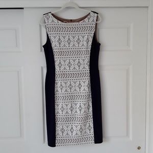 ANN KLEIN Navy Blue Cream Lace Bodycon Dress